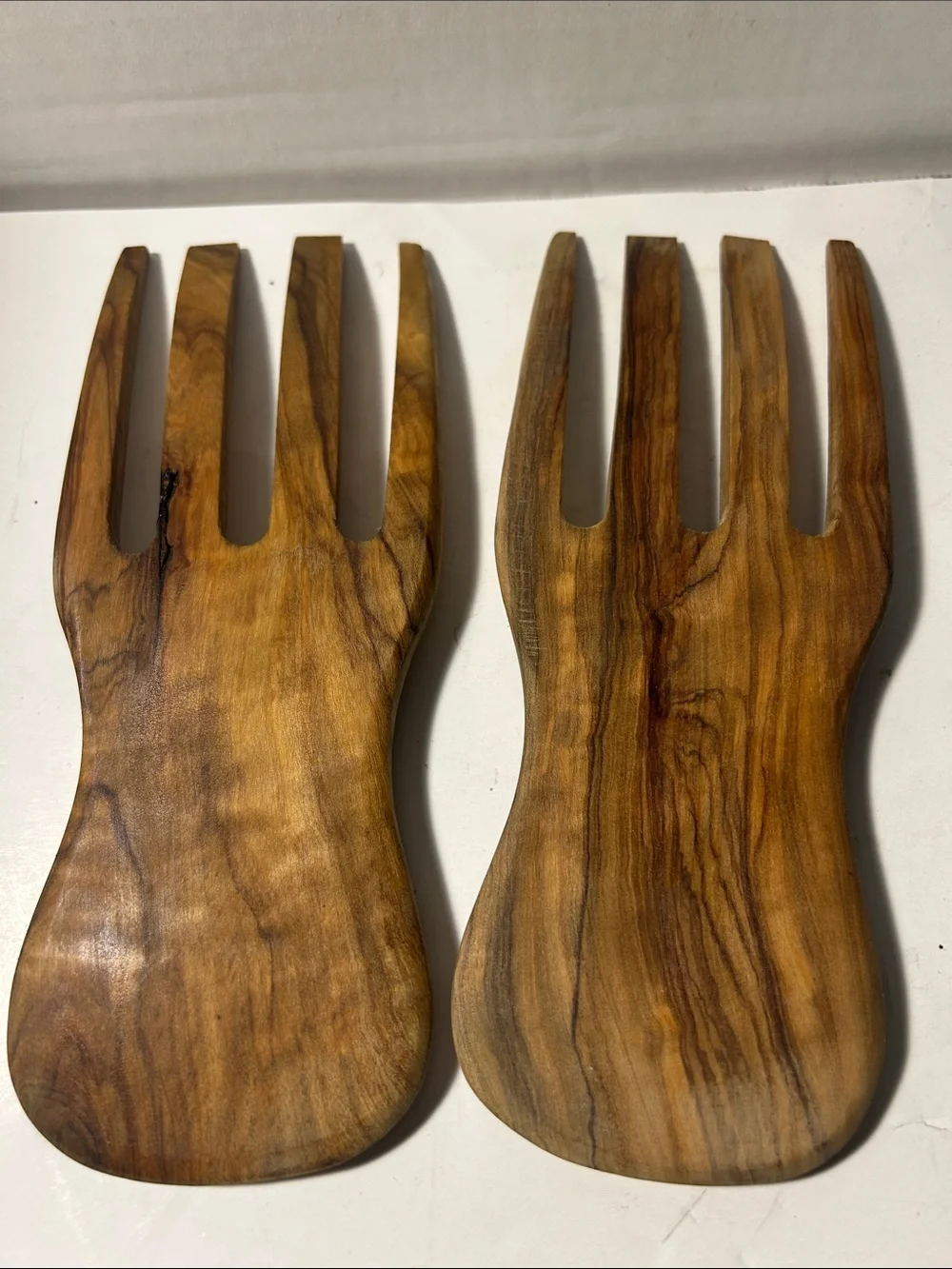 Wooden Salad Servers - Olive Wood Fork Set - Natural Brown